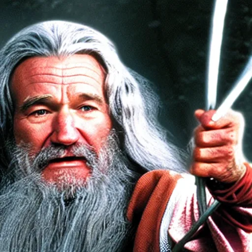 Image similar to Robin Williams playing Gandalf in Lord-of-the-Rings, screenshot