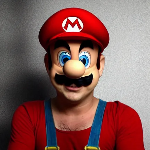 Image similar to super mario in real life, hyper - real, portrait of a human known as mario