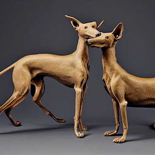 Prompt: a sculpture of greyhounds by beth cavener