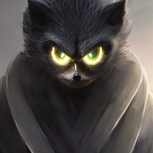 Prompt: portrait of sonic the hedgehog in a black cloak, glowing eyes, detailed face, highly detailed, cinematic lighting, digital art painting by greg rutkowski.