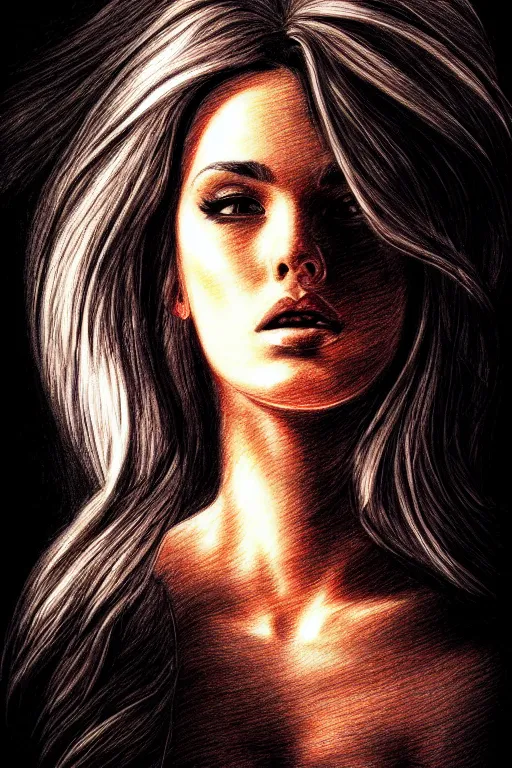 Image similar to ! dream drawing of a very beautiful woman, highly detailed, cinematic, dramatic lighting,