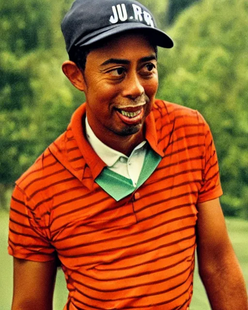 Prompt: a portrait of a 1 9 6 0 s hippie looking like tiger woods