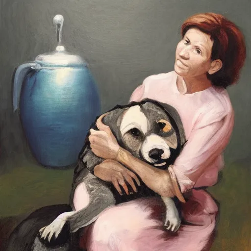 Image similar to portrait of a woman and her giant monster pet