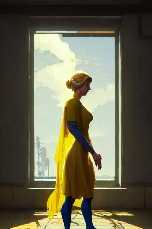 Prompt: highly detailed full body shot of an invisible woman wearing a tunic made of yellow paper, gta v, stephen bliss, unreal engine, fantasy art by greg rutkowski, rhads, ferdinand knab, makoto shinkai and lois van baarle, ilya kuvshinov, rossdraws, tom bagshaw, global illumination, radiant light