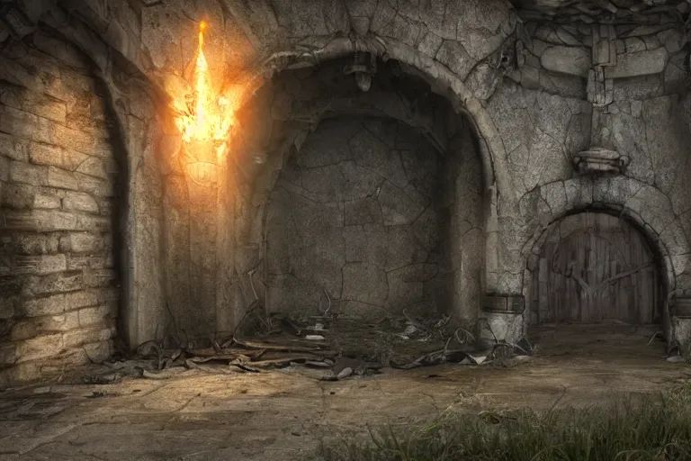 Prompt: An Abandoned, but functional portal to the fire realm, photorealistic, 4k, ultra detailed, cinematic lighting, fantasy, magic