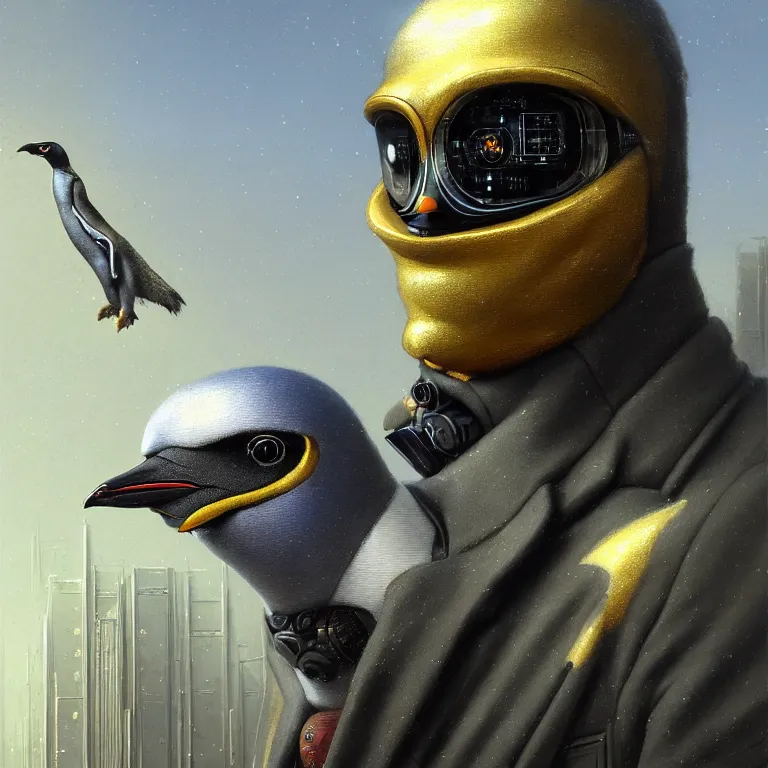 Prompt: A solarpunk very highly detailed Anthropomorphic cybertronic penguin wearing sport suit with very highly detailed face on the street of a very highly detailed solarpunk city digital rational painting art by Greg Rutkowski, sci-fi highly detailed, digital concept art, Volumetric natural light, sharp focus, Golden Ratio illustration, realistic concept art by Stephen Hickman and James Gurney and Hiromasa Ogura Ghost in the Shell rendered in VRAY, From the distance