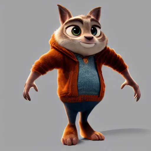 Prompt: very cute kid\'s film character rabbit, disney pixar Zootopia character concept artwork, 3d concept, detailed fur, animal wearing a sweater, high detail iconic character for upcoming film, trending on artstation
