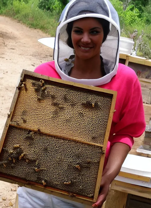Prompt: beautiful woman beekeeper