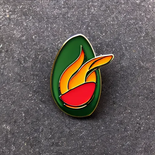 Image similar to minimalistic jalapeno on fire flame circle enamel pin retro design