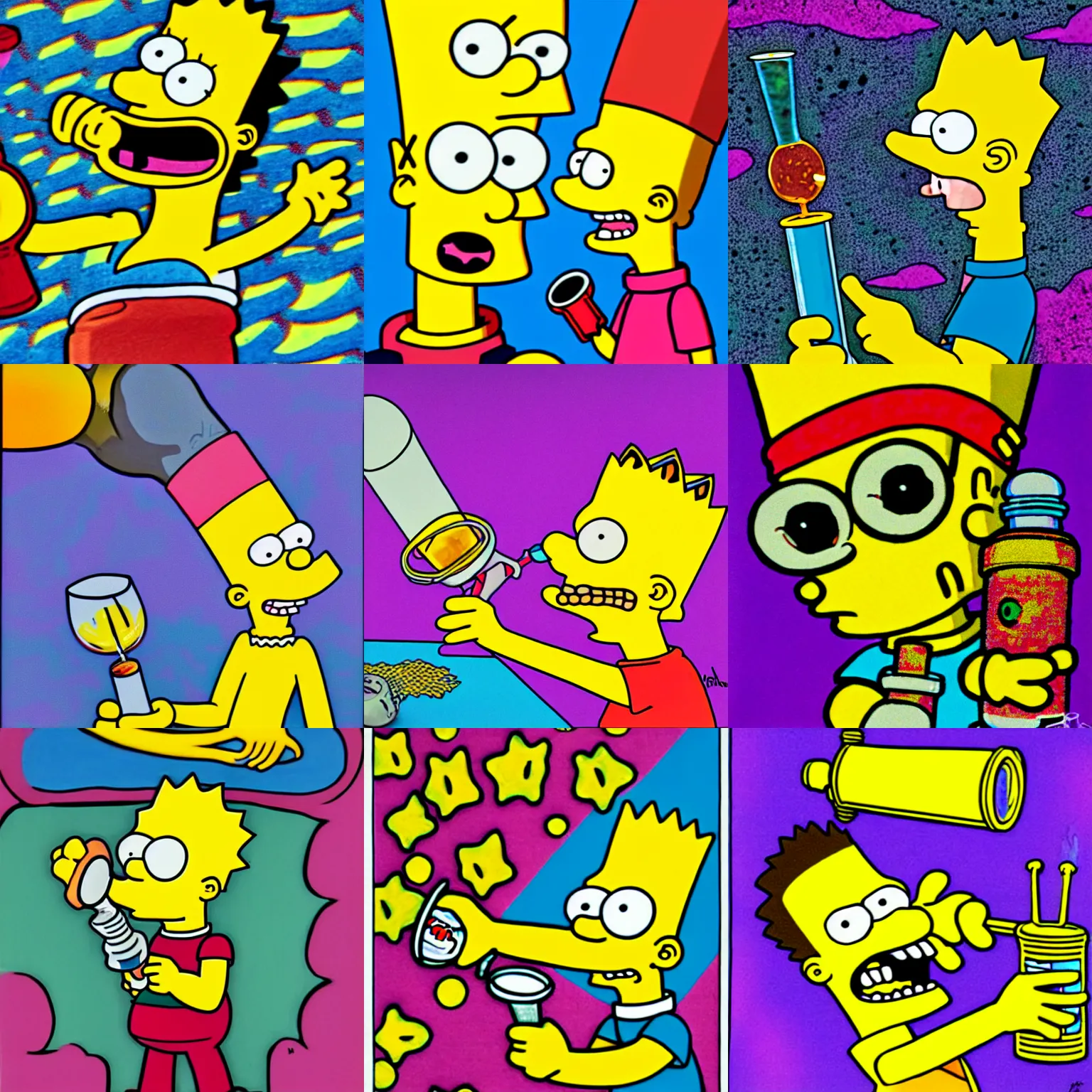 Prompt: Bart Simpson hitting a bong, psychedelic art