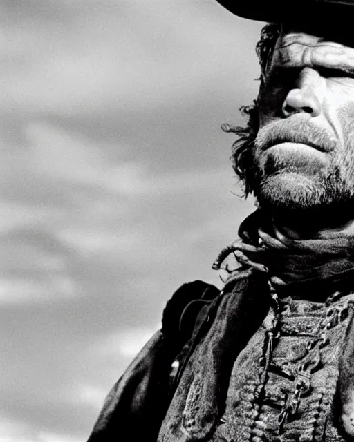 Image similar to film still close up shot of ron perlman in the movie a fistful of dollars. photographic, photography