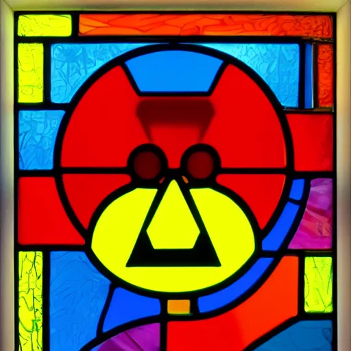 Prompt: stained glass art of pac - man, bright colors, vivid, high definition