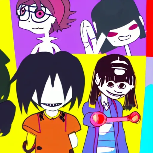 Image similar to six from little nightmares, lucy loud, noodle gorillaz phase 2, kris deltarune, joey ramone