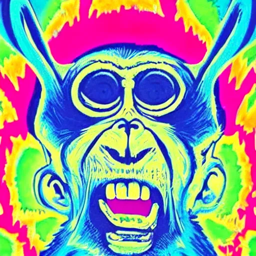 Prompt: radioactive psychedelic monkey screaming in pain