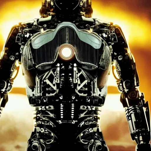 Image similar to movie still of cyborg with sun head, cinematic composition, cinematic light, criterion collection, by edgar wright