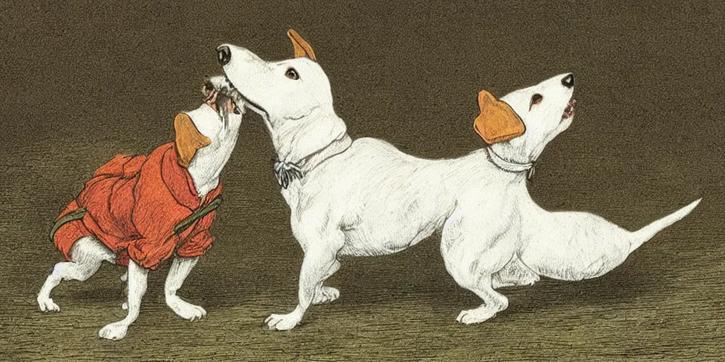 Prompt: jack russel dog, highly detailed, side view, howling, illustrated by peggy fortnum and beatrix potter and sir john tenniel