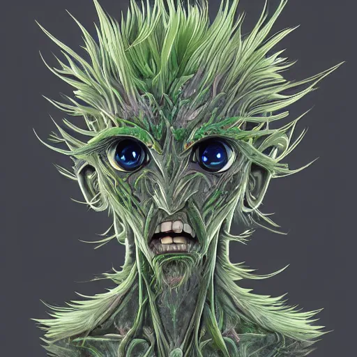 Image similar to A humanoid plant monster, highly detailed, digital art, sharp focus, trending on art station, thistle, anime art style