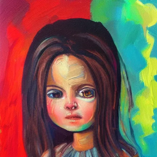 Image similar to oil painting of a girl lost in space