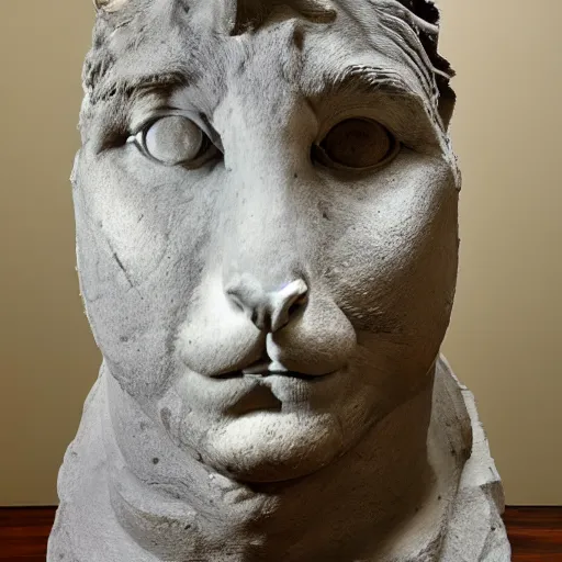 Prompt: the roman emperor augustus mixed with cat sculpture of stanisław szukalski