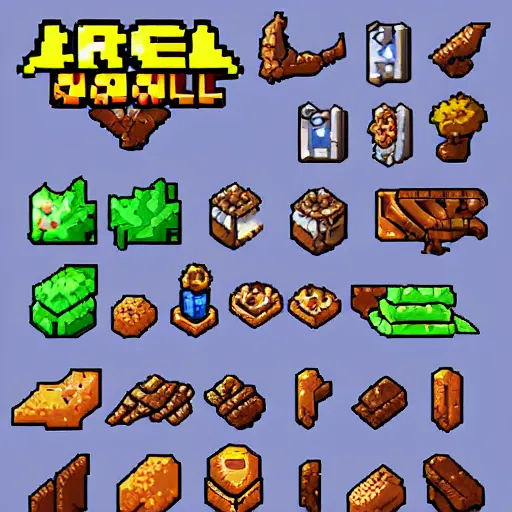 Image similar to pixel art sprite sheet rpg items, featured on artstation