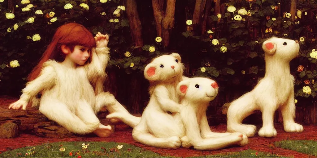 Image similar to 3 d precious moments plush animal, master painter and art style of john william waterhouse and caspar david friedrich and philipp otto runge