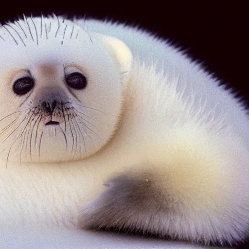 Prompt: a baby harp seal with monkeypox, medical textbook photo