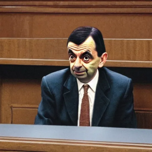 Image similar to mr bean sentenced to life in a courtroom