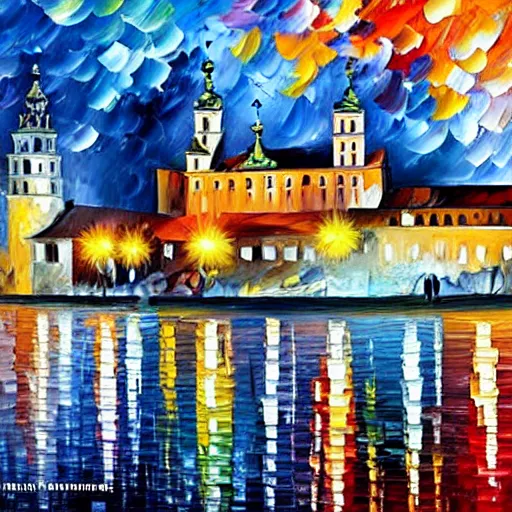 leonid afremov painting of wawel castle in cracow, Stable Diffusion