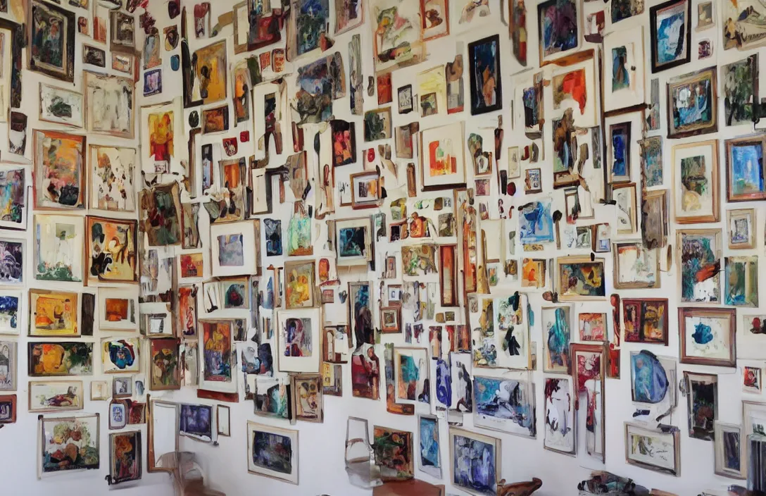 Image similar to wall full of beautiful paintings