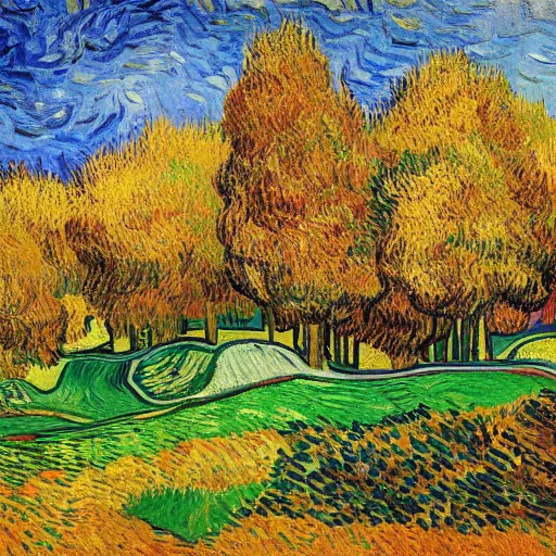 Image similar to Mountainside Golf Course in Autumn, Portrait by Vincent van Gogh