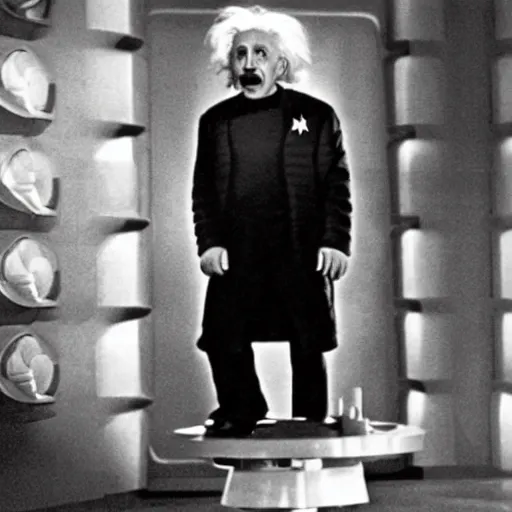 Image similar to Albert Einstein in a scene from Star Trek the original series