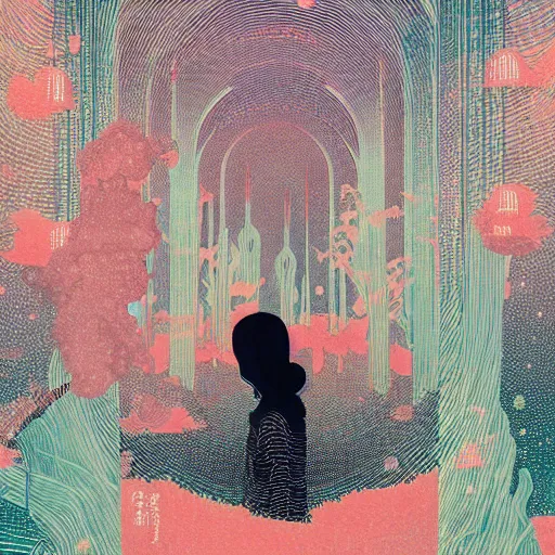 Image similar to piercing the veil of reality, art by victo ngai