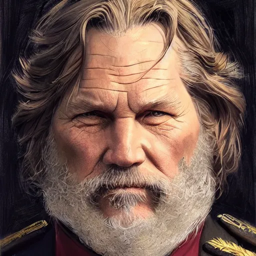 Image similar to portrait of a man by greg rutkowski, he looks like jeff bridges, wearing the military uniform of the corellian confederation, star wars expanded universe, he is about 5 0 years old, highly detailed portrait, digital painting, artstation, concept art, smooth, sharp foccus ilustration, artstation hq