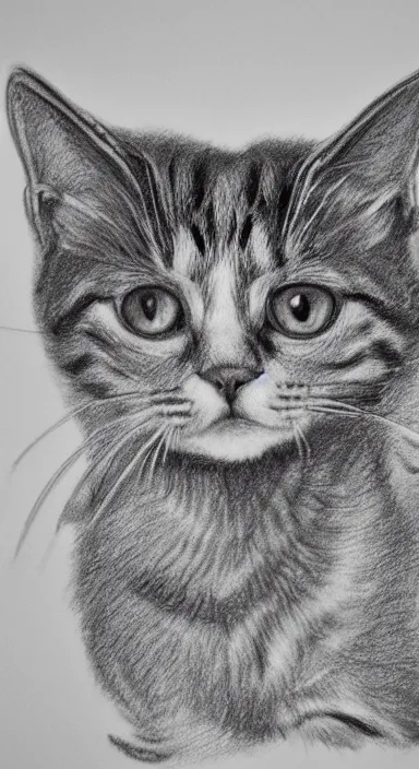 Image similar to highly detailed full body realistic pencil sketch of a beautiful cat with big green eyes in front of the universe