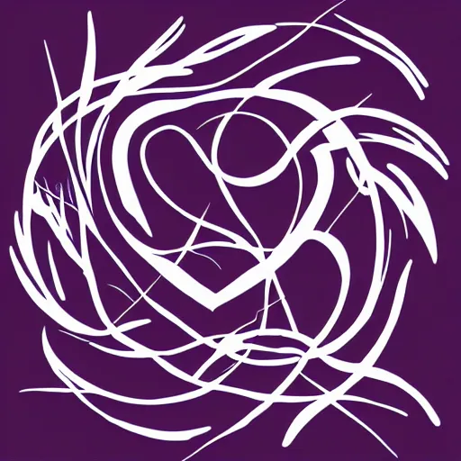 Prompt: minimalist logo on white background. black, purple, red, blue, pink. flowing brushstrokes. motifs include heart, thorns, brambles, community, roses, society.