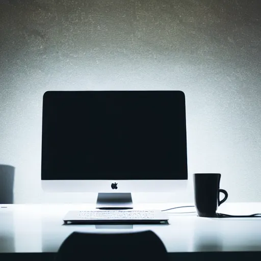 Prompt: an iMac computer sitting on a wood conference table, closeup shot, advertising lighting