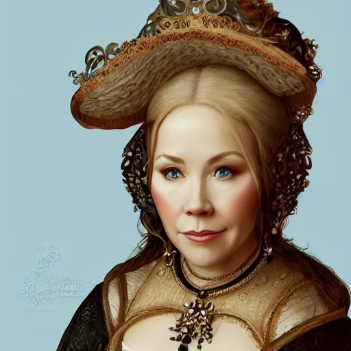 Image similar to a beautiful portrait of christina applegate as a 1 6 th century noblewoman, fantasy, intricate, elegant, highly detailed, digital painting, artstation, concept art, matte, sharp focus, illustration, luminist and baroque style