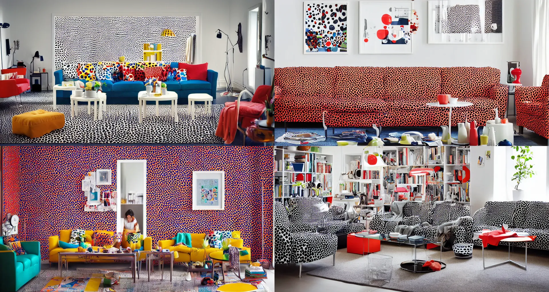 Prompt: IKEA catalogue photo of a living room, by Yayoi Kusama
