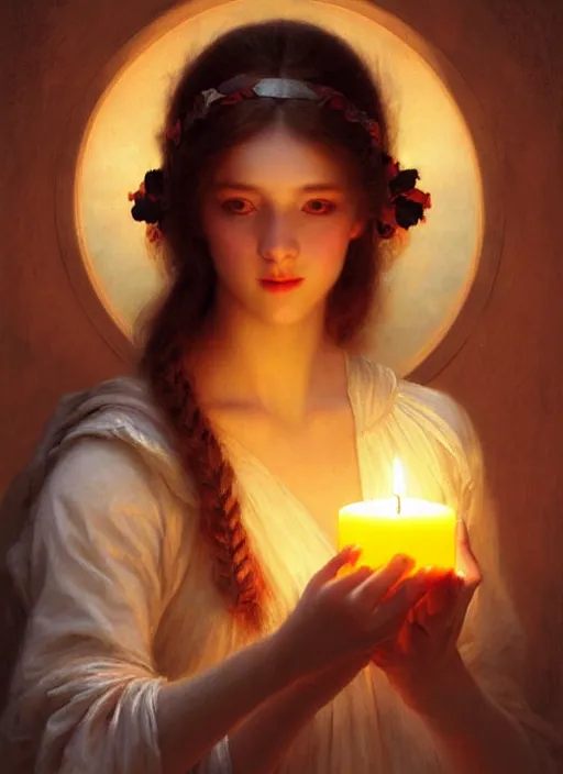 Prompt: A beautiful portrait of candle, digital art by Eugene de Blaas and Ross Tran, vibrant color scheme, highly detailed, in the style of romanticism, cinematic, artstation, Greg rutkowski