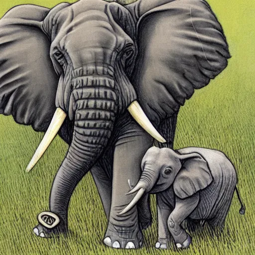 Image similar to an elephant on a green meadow art by Sam Bosma