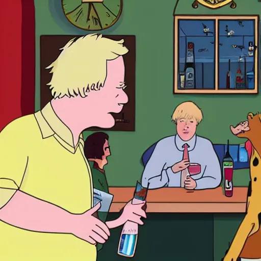 Prompt: BoJack Horseman at a bar with Boris Johnson