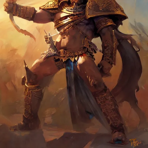 Prompt: greg manchess portrait of battle of horus lupercal and emperor of mankind, epic grimdark, fantasy, medium shot, asymmetrical, profile picture, organic painting, sunny day, matte painting, bold shapes, hard edges, street art, trending on artstation, by huang guangjian and gil elvgren and sachin teng