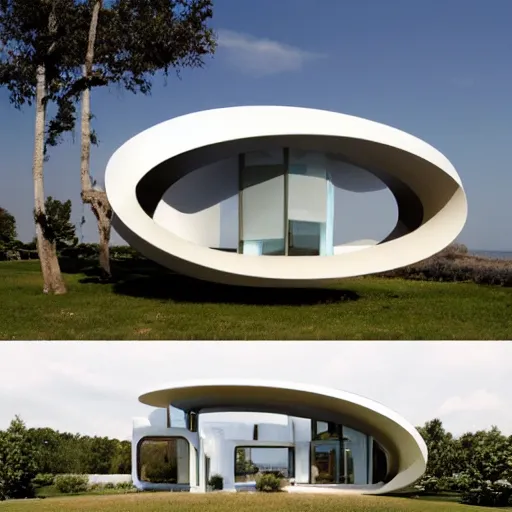 Image similar to a dream house in the shape of a mobius strip.