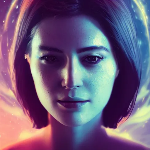 Prompt: woman portrait made out of galaxies floating in space, saturn, highly detailed, beautiful, realistic, comic book art, unreal engine, octane render, sharp focus, spaceship