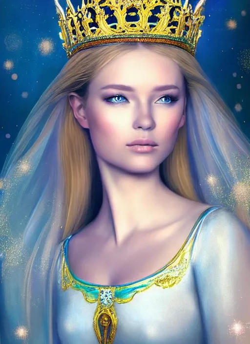 Image similar to Russian princess Erika looking at the camera while in a vivid dream world. soft detailed painting at 16K resolution and amazingly epic visuals. epically beautiful image. amazing effect, image looks gorgeously crisp as far as it's visual fidelity goes, absolutely outstanding. vivid clarity. ultra detail. iridescent. mind-breaking. mega-beautiful pencil shadowing. beautiful face. Ultra High Definition. soft shading. soft texture. intensely beautiful.