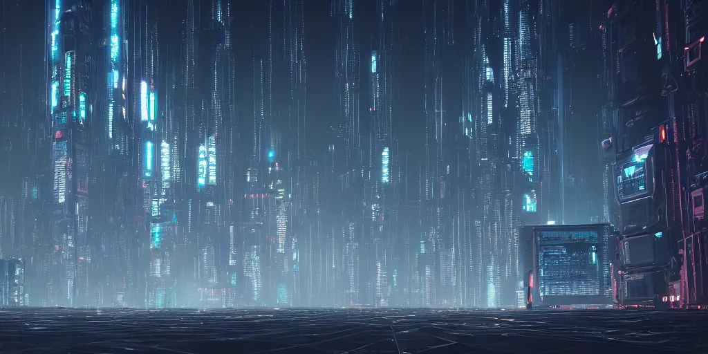 Image similar to a landscape view of a cybernetic cathedral overlooking an higway of data, cyberpunk, beautiful detailed, cinematic, strong lighting, hi - fructose art magazine, photorealistic, 8 k