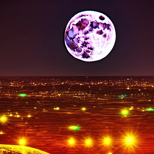 Image similar to beautiful full moon under arcoiris detailed hd 8 k