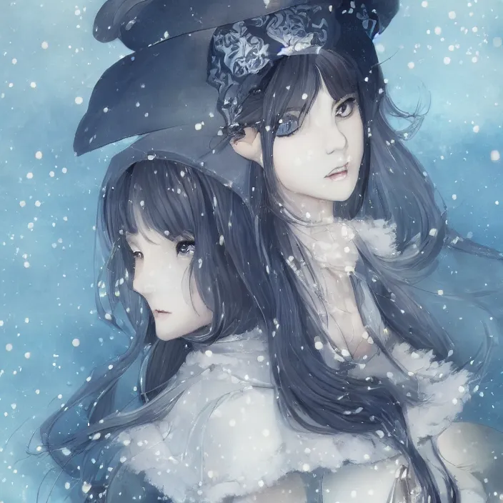 Prompt: The Portrait of the Snow Woman, Anime Fantasy Illustration by Tomoyuki Yamasaki, Kyoto Studio, Madhouse, Ufotable, trending on artstation