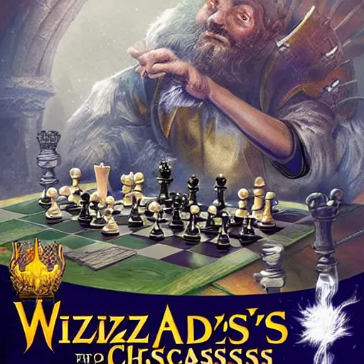 Image similar to video game box art of a game called wizard's chess, 4 k, highly detailed cover art.