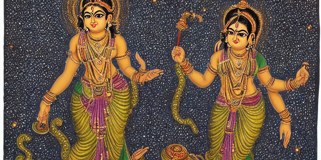 Image similar to detailed hindu goddess kaali, night, field, highly detailed